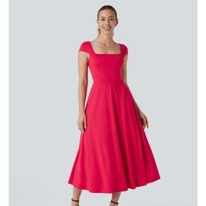 HALARA Hibiscus Midi Dress with Elegant Square Neck